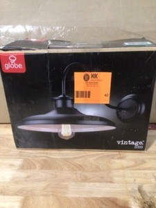 lot 42 image: Globe Electric Hawke 1-Light Outdoor Indoor Wall Sconce, Matte Black, White Interior Shade Open box