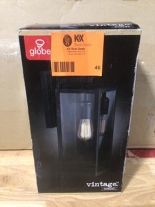 lot 46 image: Hampton Bay Hurley Modern 1-Light Matte Black Hardwired Medium Outdoor Wall Lantern Sconce Open box