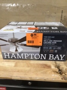 lot 53 image: Hampton Bay Sinclair II 44 in. Indoor Brushed Nickel LED Ceiling Fan with Light Open box