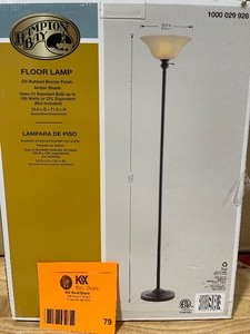 lot 79 image: Hampton Bay 71.25 in. Bronze Torchiere Floor Lamp with Frosted Plastic Shade