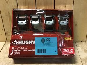 12 ft. x 1 in. Ratchet Tie-Down Straps with S-Hook (4-Pack) by Husky Customer Returns See Pictures