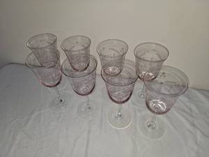 lot 44B image: Vintage Pink Crabapple Wine Glasses