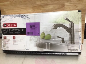Delta Allentown Single-Handle Pull-Out Sprayer Kitchen Faucet with Soap Dispenser in Stainless Open box