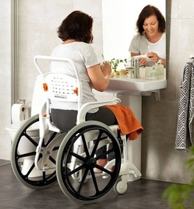 lot 8 image: MSRP $1500&nbspEtac Clean Self Propelled Mobile Shower Wheelchair With Ability To Back Up Over The Commode Chair - Comes With Grasp Onto Cross Bar - Excellent Condition
