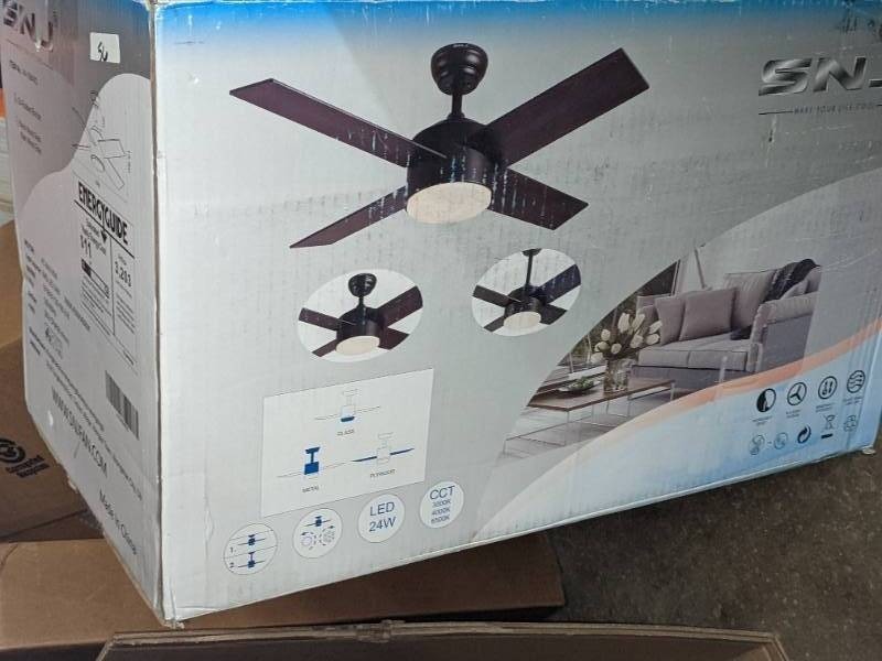 lot 56 image: SNJ Modern Ceiling Fan with Lights and Remote Control, Oil Rubbed Bronze, 44