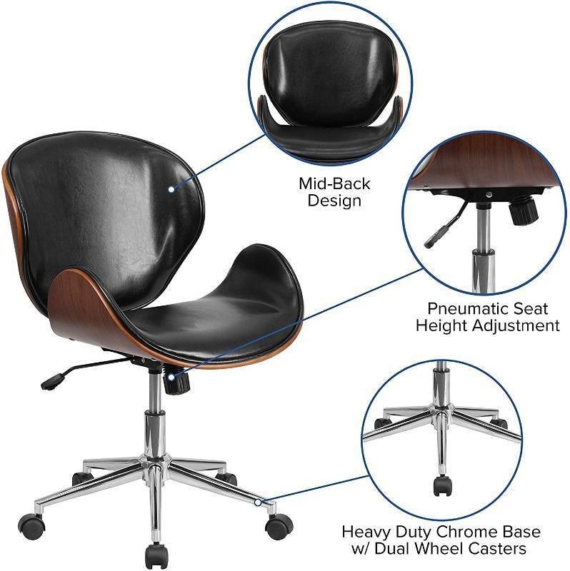 lot 65 image: Flash Furniture Mid-Back Walnut Wood Conference Office Chair, Black