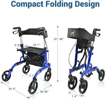 lot 29 image: DeerPlanet Rollator Walkers for Seniors and Adults, 8 Wheels, Blue