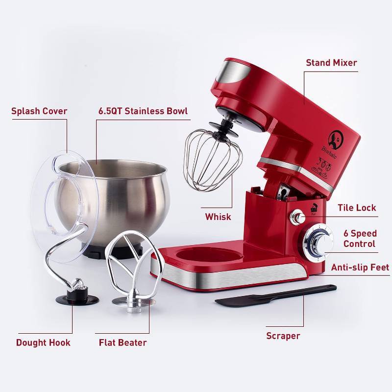 lot 66 image: Biwhale Stand Mixer, 6.5 Qt 660W, 6-Speed Tilt-Head Food Dough Mixer, Red