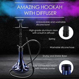 lot 93 image: Best Original Aluminum Hookah Kit with Stable Glass Vase, 26, Blue