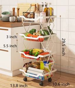 lot 139 image: 4 Tier Rolling Fruit Basket for Kitchen, White
