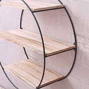 lot 153 image: Industrial Style Wood and Metal Round Wall Shelf, 18 Diameter