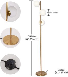 lot 157 image: YHTlaeh Modern 3 Globe Floor Lamp, Brushed Brass