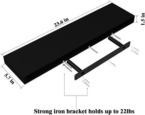 lot 217 image: 3 Sets of BAMEOS Floating Wall Shelves, 24 x 6, Black