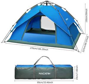 lot 194 image: NACATIN 3-4 Person Family Camping Tent,