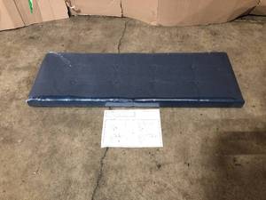 lot 17 image: Humble Crew 43 in. Blue Folding Storage Ottoman Bench with Tufted Padded Flip Lid - good condition - review all pictures