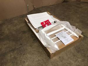 lot 25 image: Hampton Bay Patio White Wood Outdoor Rocking Chair - good condition - review all pictures