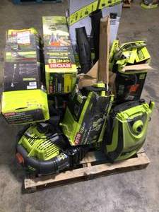 lot 13 image: Mix Lot of Assorted Ryobi Tools - Backpack Blowers, Trimmers and etc. Customer returns  review all pictures