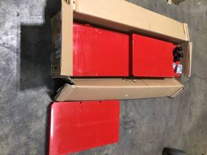 lot 17 image: Husky Ready-to-Assemble 24-Gauge Steel Freestanding Garage Cabinet in Red (30 in. W x 72 in. H x 18 in. D) - good condition - review all pictures