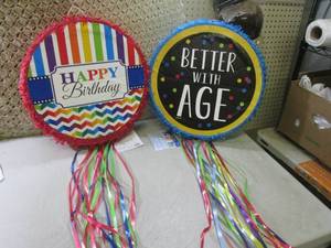 lot 35 image: (A-2T) 2 Round Pinatas Happy Birthd...
