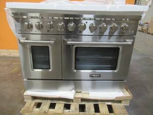 Mueller 48 in. 6.7 cu. ft. Professional Freestanding Gas Range with 8 Burners, Griddle and Double Oven in Stainless Steel, GR-670 - IN VERY NICE WORKING CONDITION, WITH 1 YEAR WARRANTY
