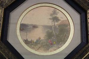 Vintage Framed River Scene Print