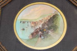 Vintage Framed Town Scene By Water
