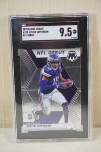 lot 34 image: 2020 Panini Mosaic Justin Jefferson NFL Debut #270 Rookie Card - SGC 9.5
