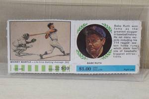 lot 46 image: RARE 1968 American Oil Winners Circle Game Card - Mickey MantleBabe Ruth