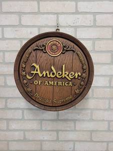 lot 1441 image: Andeker Pabst Beer Half Barrel Wall Sign - Plastic - 16 Diameter x 6 Deep