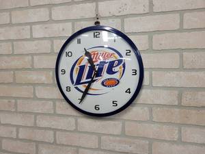 lot 1467 image: Miller Lite Clock - Metal and Glass - 14 Diameter