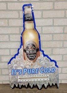 lot 1479 image: Michelob Golden Draft Tin Thermometer Sign  - 30 x 18 - Thermometer Broken
