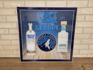 lot 1491 image: Absolut Vodka Minnesota Timberwolves Plexiglass Sign - 123.5 x 23.5