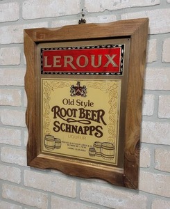 lot 1516 image: LeRoux Old Style Root Beer Schnapps Bar Mirror - 14 x 17