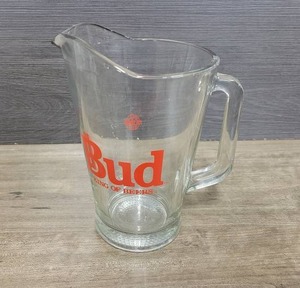 lot 1568 image: Nice Heavy Glass BUD King of Beers Beer Pitcher - 9 Tall