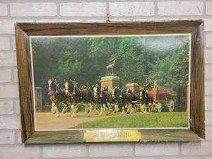 lot 1591 image: Vintage Budweiser Clydesdales Cardboard Sign - 30 x 19.5