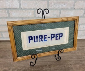 lot 1597 image: Vintage PURE Oil Company Glass Plate - PURE-PEP - Framed - Glass Plate is 10 x 4