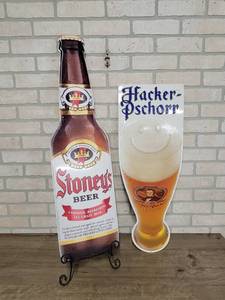 lot 1604 image: Pair of Metal Beer Signs - Hacker-Pschorr (29 Tall) and Stoneys Beer (35 Tall)