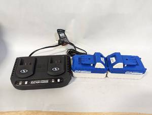 lot 739 image: Set of 2 SnowJoeSunJoe 24V 4AH Battery with Charger - Tested
