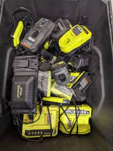 lot 744 image: Large Tote of Ryobi Chargers
