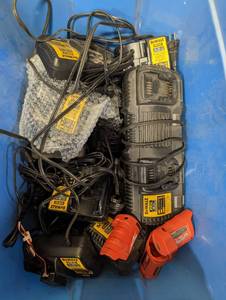 lot 745 image: Large Tote of Dewalt Chargers