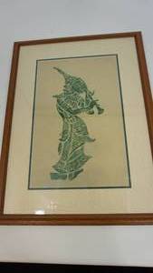Vintage Framed & Matted India Vintage Mythologital Hindu Picture--27  x  20 12