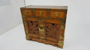 Vintage Wooden Jewelry Box With 8 Drawers & 2 Doors That Have A Special Lock System.