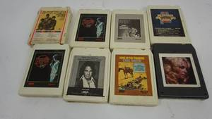 8 track cassettes with artists including The Box Top Super Hits, Bobby Bare, Tammy Wynette etc