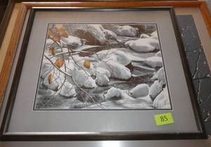 lot 85 image: Framed and matted Kevin Daniel print of bluejays in winter