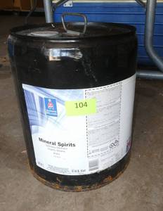 lot 104 image: 5 gallon can of mineral spirits 34 full