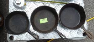 lot 141 image: 3 Cast Iron frying pans size 4 and 5