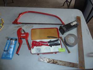 lot 170 image: Rivet gun, bow saw, pvc crimper and more