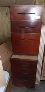 lot 176 image: 3 drawer wood cabinets, were probably part of a desk at one time, nice wood and drawers tho