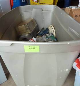 lot 216 image: tote full of lights, silicone, gas can