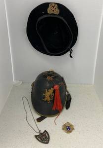 lot 30 image: Vintage Military Hats and Masonic Brooch Necklace